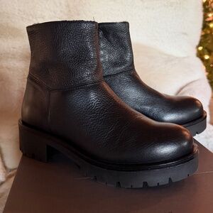 NWT Aquatalia "Jayla" Tumbled Calf Leather Weatherproof Boots Black 9.5M NIB